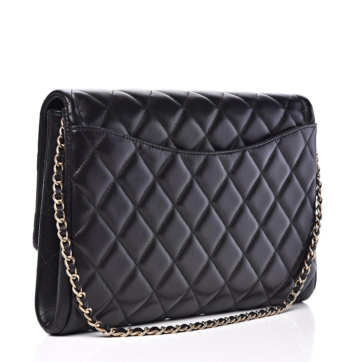 Lambskin Quilted Clutch With Chain Flap Black
