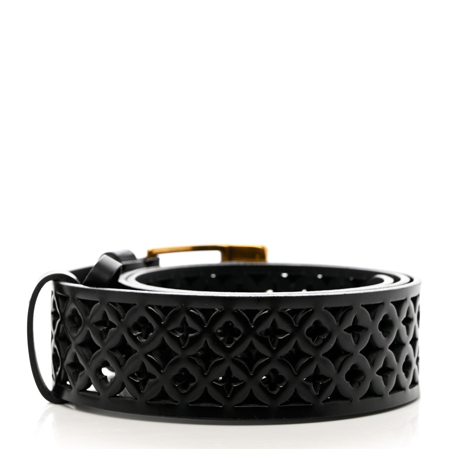 Louis Vuitton Calfskin Perforated Laser Cut Belt 80 32 Black 2 of 5