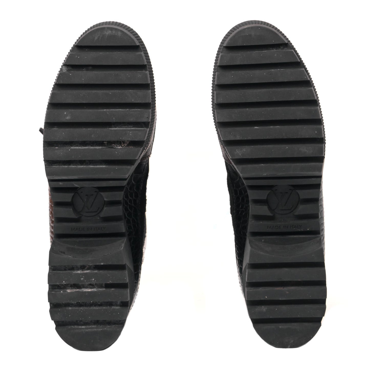 Suede Calfskin Crocodile Embossed Patent Monogram Laureate Platform Desert Boots 40 Black