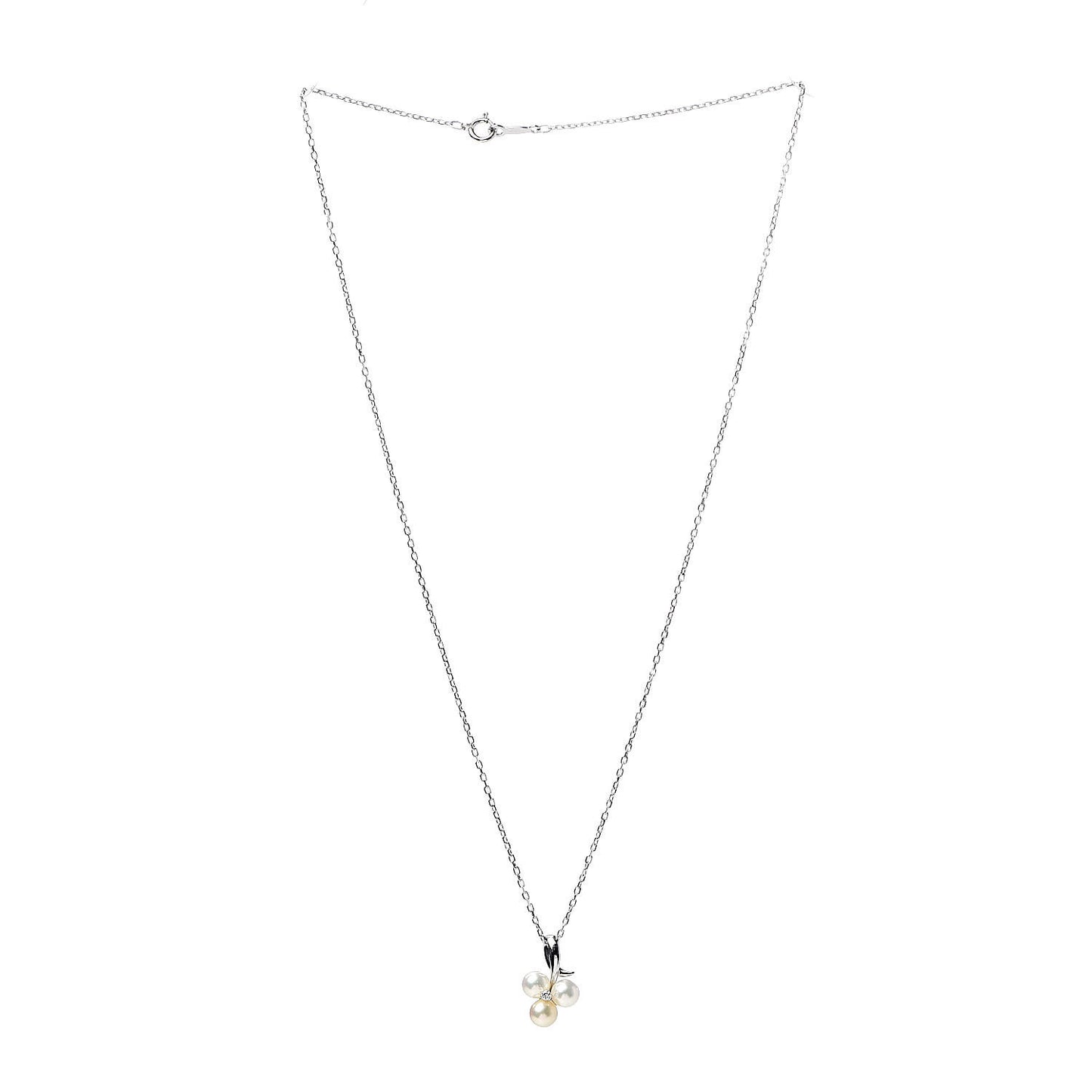 18K White Gold Diamond Akoya Pearl 4.5-5mm Pendant Necklace