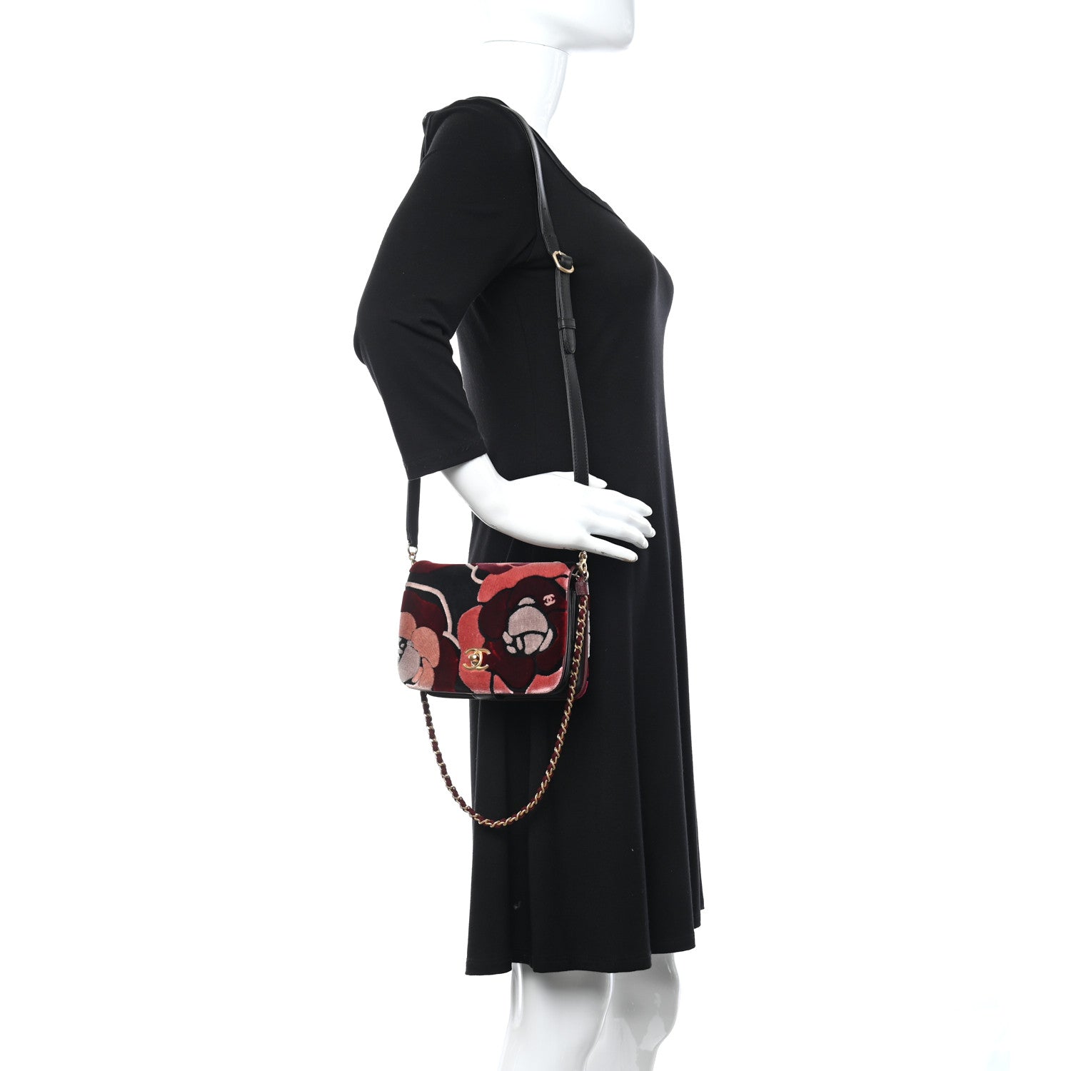 Chanel Velvet Lambskin Mini Camellia Flap Black Burgundy 2 of 11