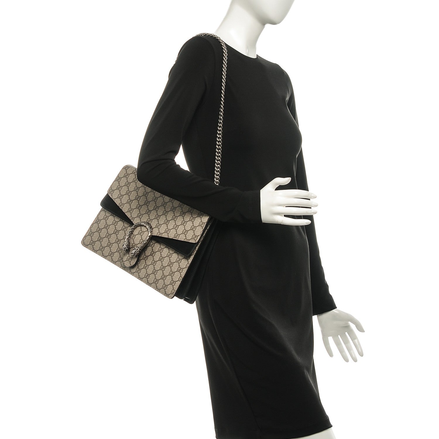 Gucci GG Supreme Monogram Medium Dionysus Shoulder Bag Black 2 of 7