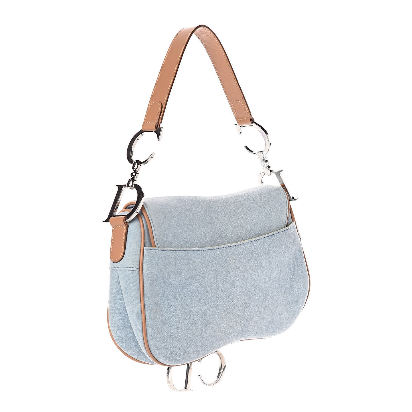 Denim Calfskin Double Saddle Bag Light Blue