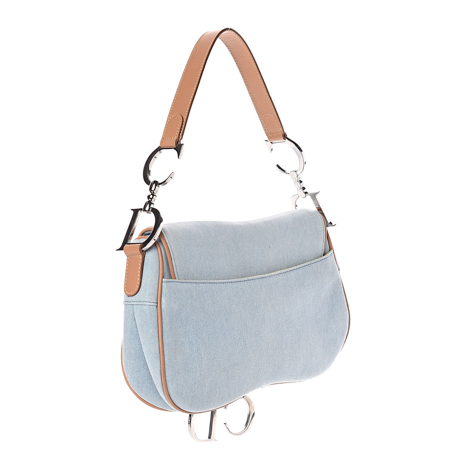 Christian Dior Denim Calfskin Double Saddle Bag Light Blue 3 of 11