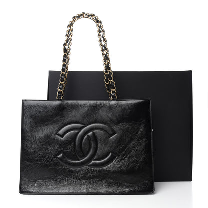 Chanel Shiny Aged Calfskin Shopping Bag Black 11 of 11