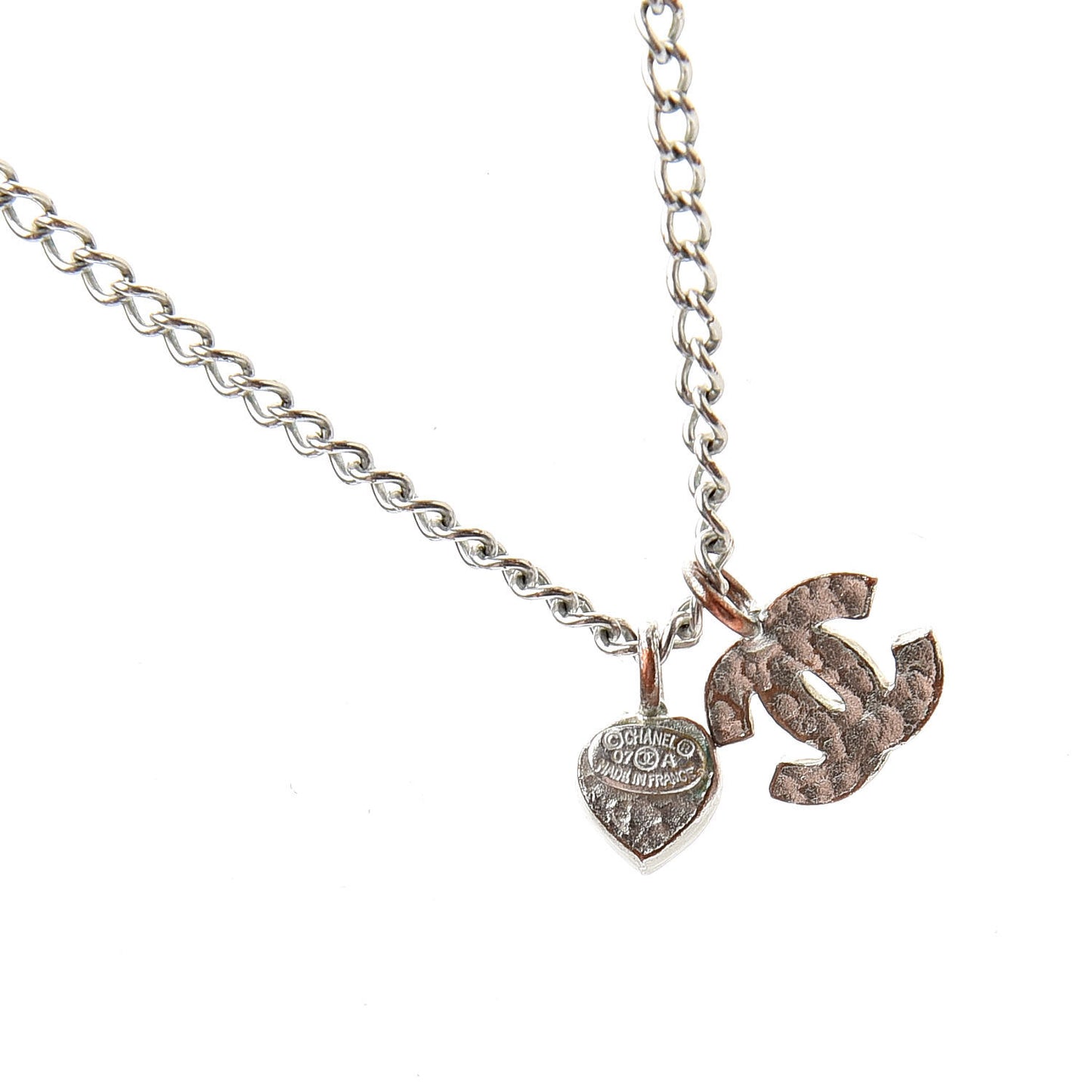Crystal Mini Heart CC Necklace Silver