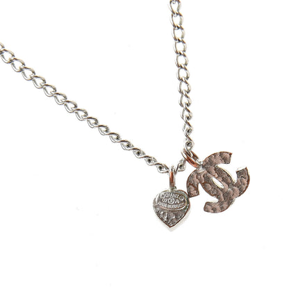 Chanel Crystal Mini Heart CC Necklace Silver 4 of 6
