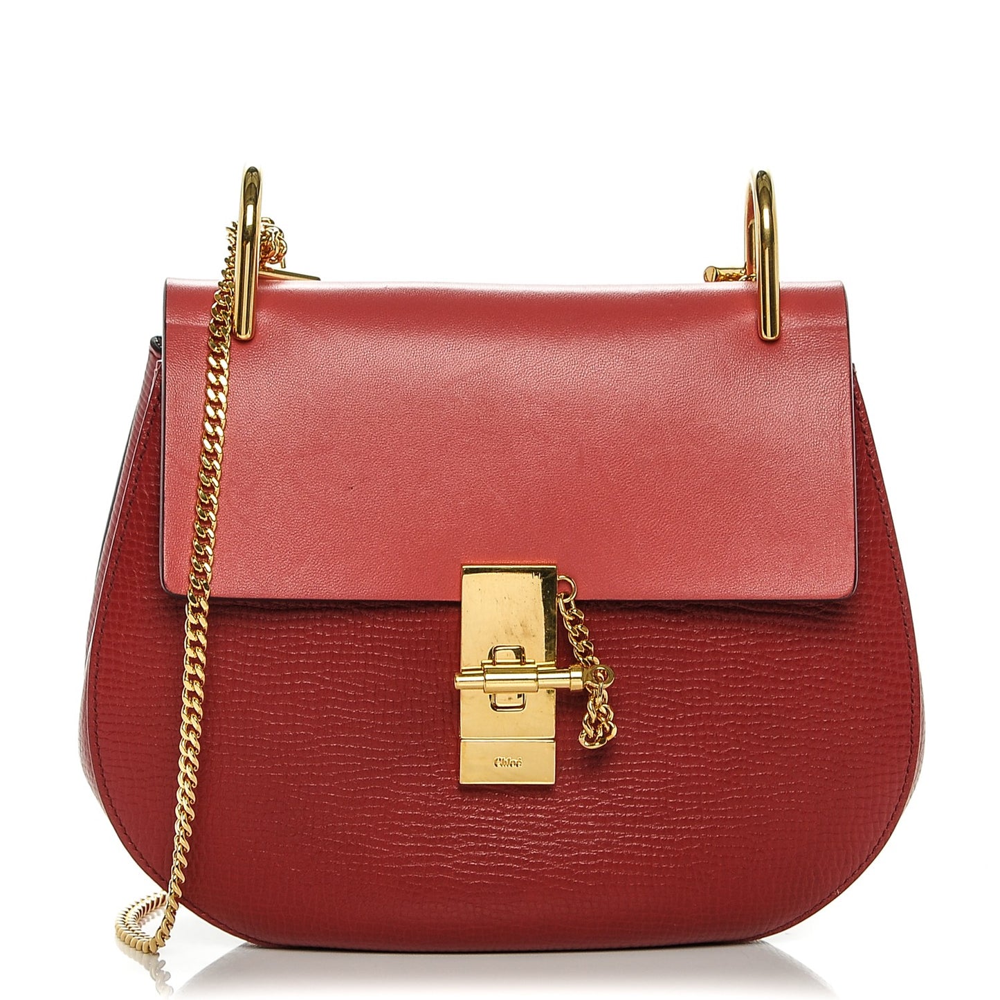 Grained Calfskin Lambskin Drew Shoulder Bag Red