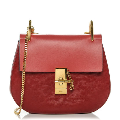 Chloe Grained Calfskin Lambskin Drew Shoulder Bag Red 1 of 7