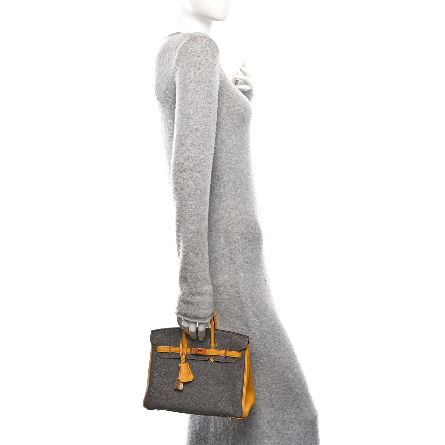 Hermes Togo Bi-Color Horseshoe Birkin 25 Etoupe Jaune Ambre 2 of 10