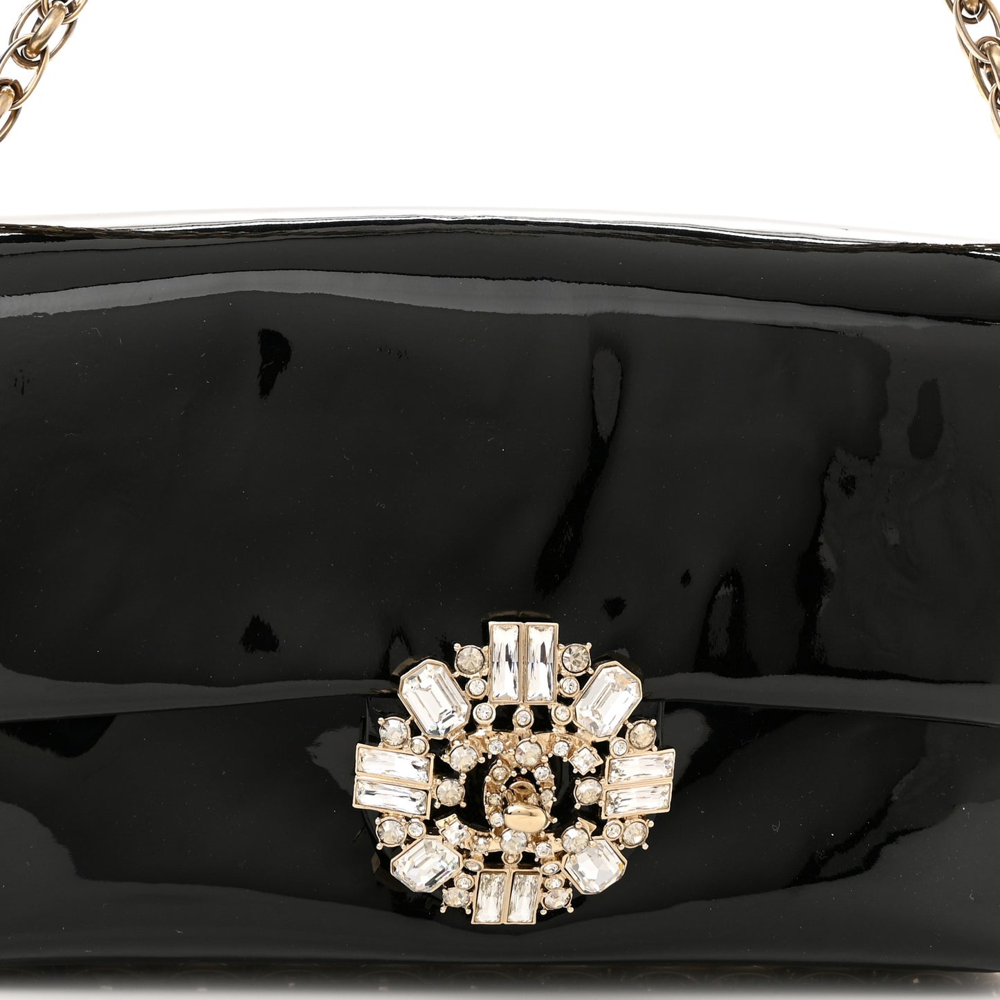 Patent Baguette Crystal CC Flap Bag Black