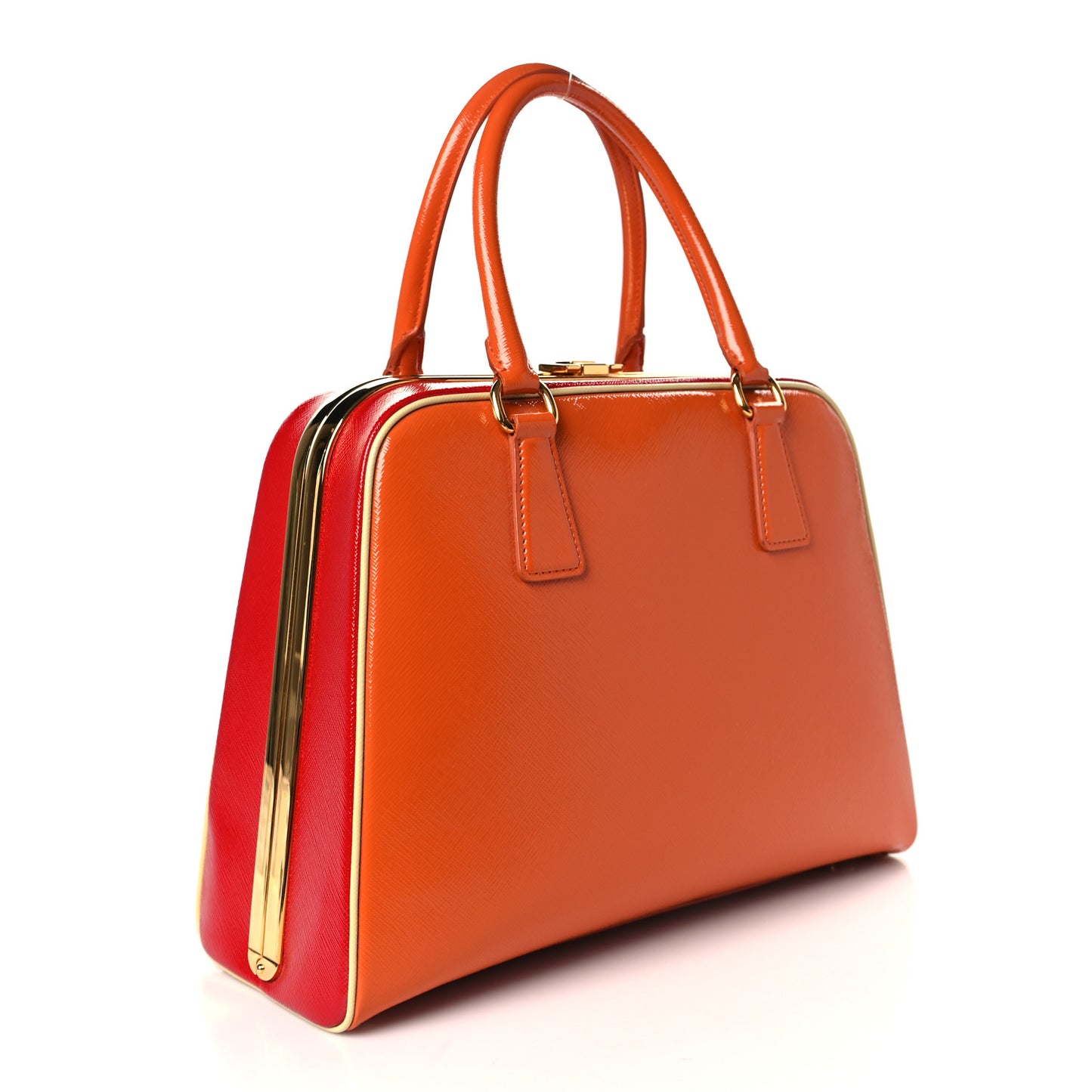 Saffiano Vernice Frame Top Bag Papaya Rosso White