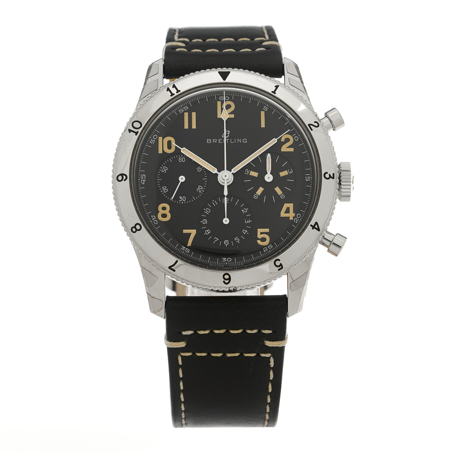 Stainless Steel Calfskin 41mm Aviator 8 Chronograph Manual Winding Watch Black AB0920