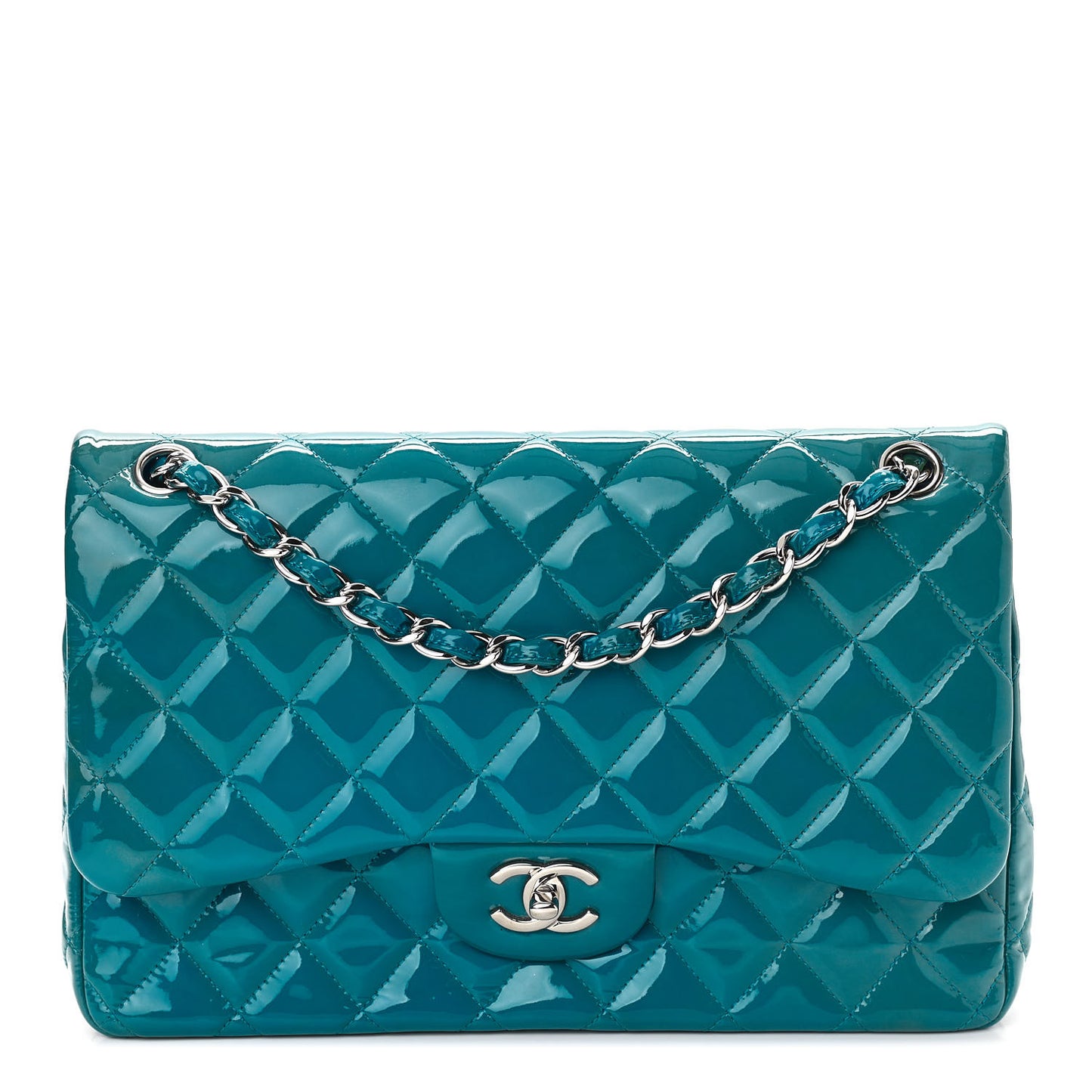 Patent Quilted Jumbo Double Flap Blue