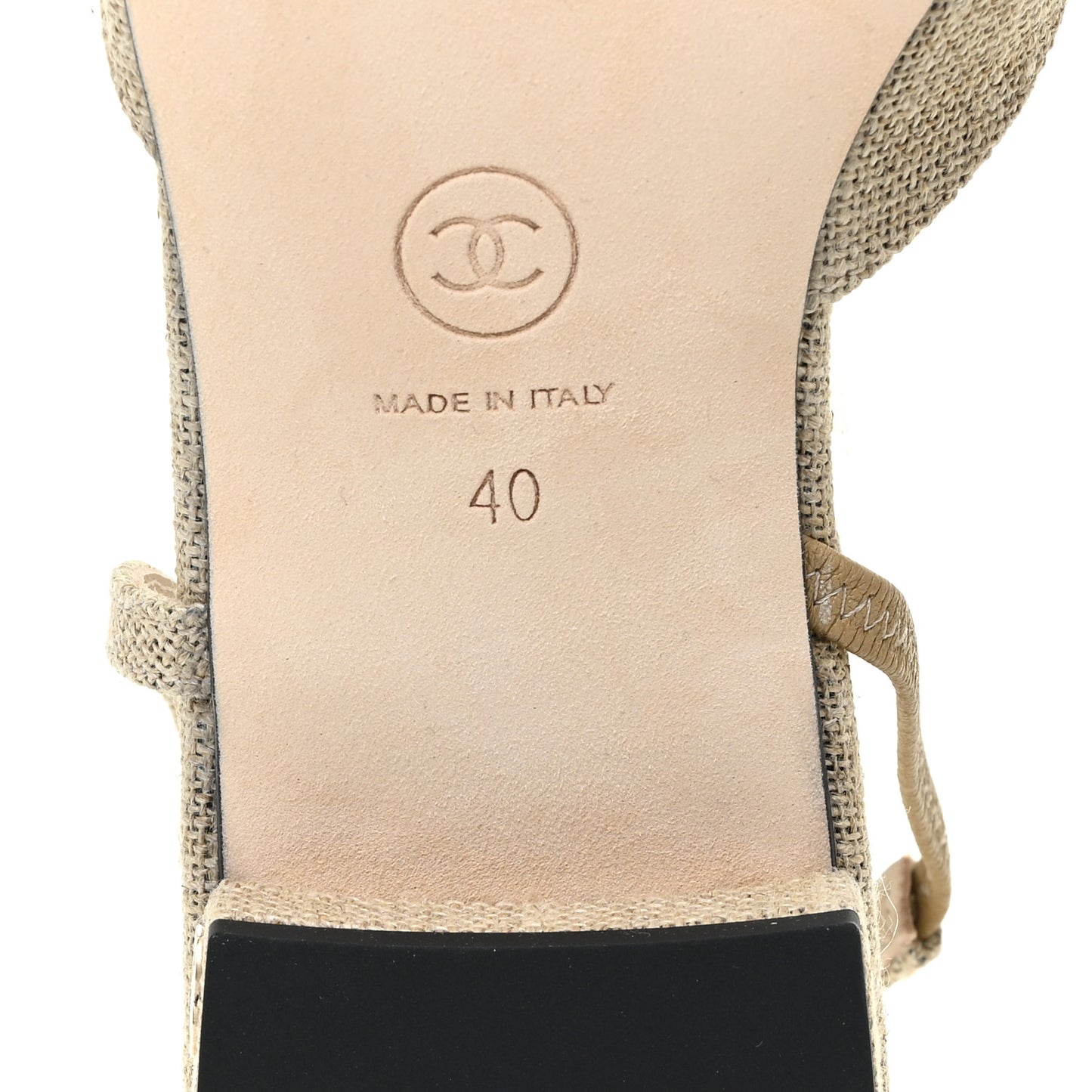 Fabric Grosgrain Cap Toe CC Slingback Flats 40 Light Beige Black