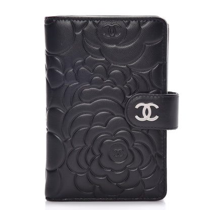 Chanel Lambskin Camellia Embossed Zipped Pocket Wallet Black 1 of 9