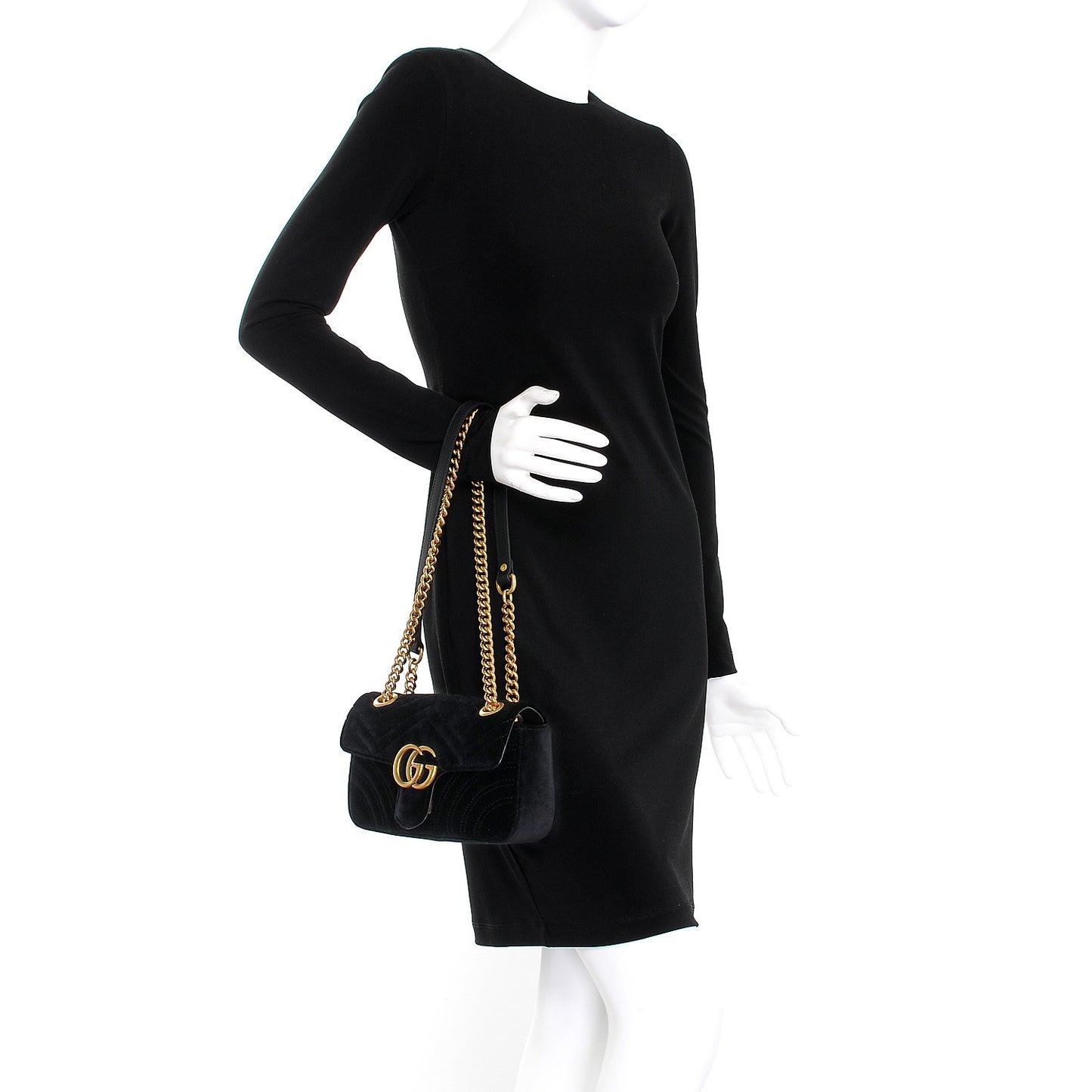 Velvet Matelasse Mini GG Marmont Shoulder Bag Black