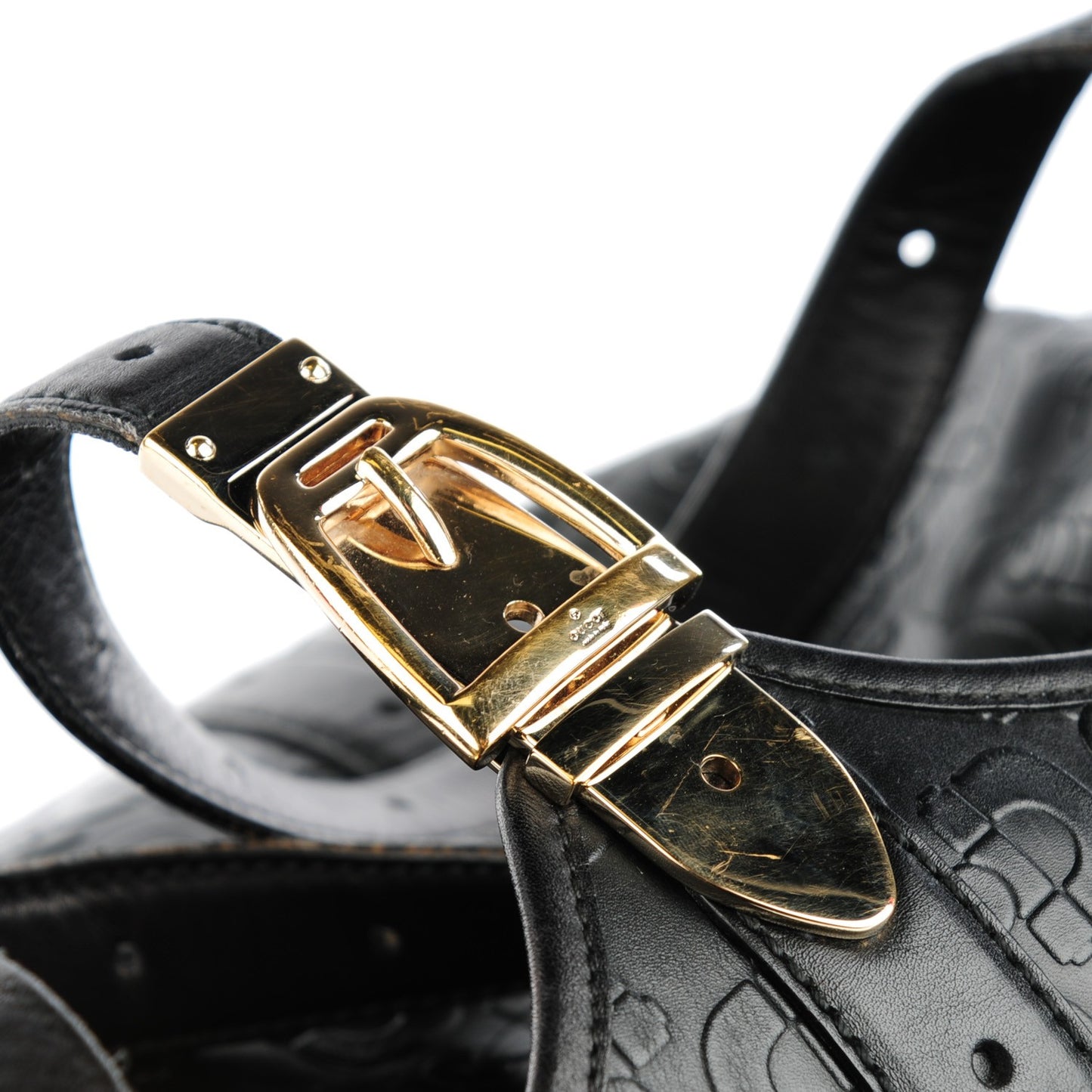 Calfskin Horsebit Embossed Glam Shoulder Bag Black