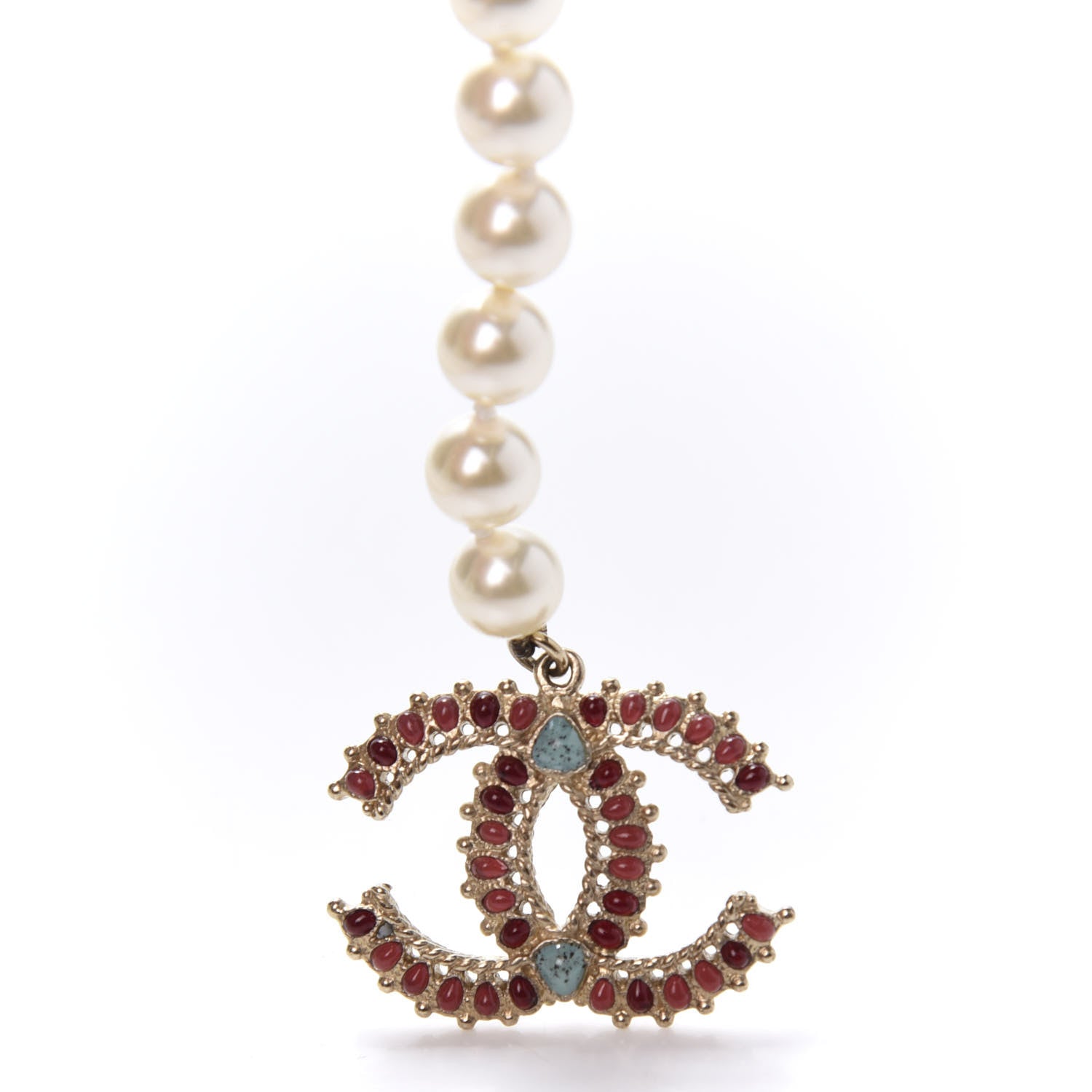 Chanel Pearl CC Belt Turquoise Burgundy 5 of 5