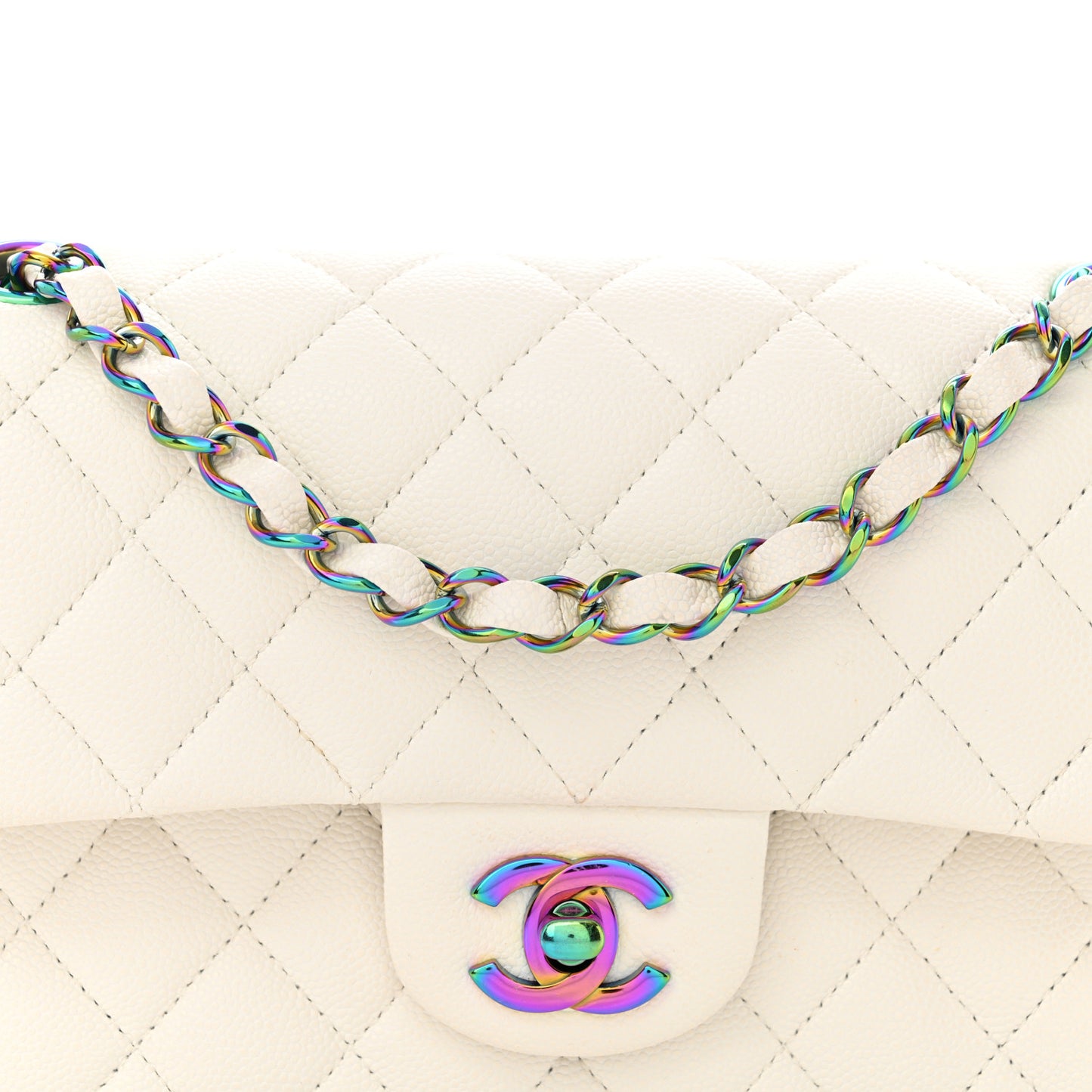 Caviar Quilted Rainbow CC Small Double Flap White