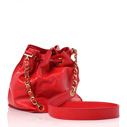 Chanel Lambskin CC Drawstring Shoulder Bag Red 4 of 22