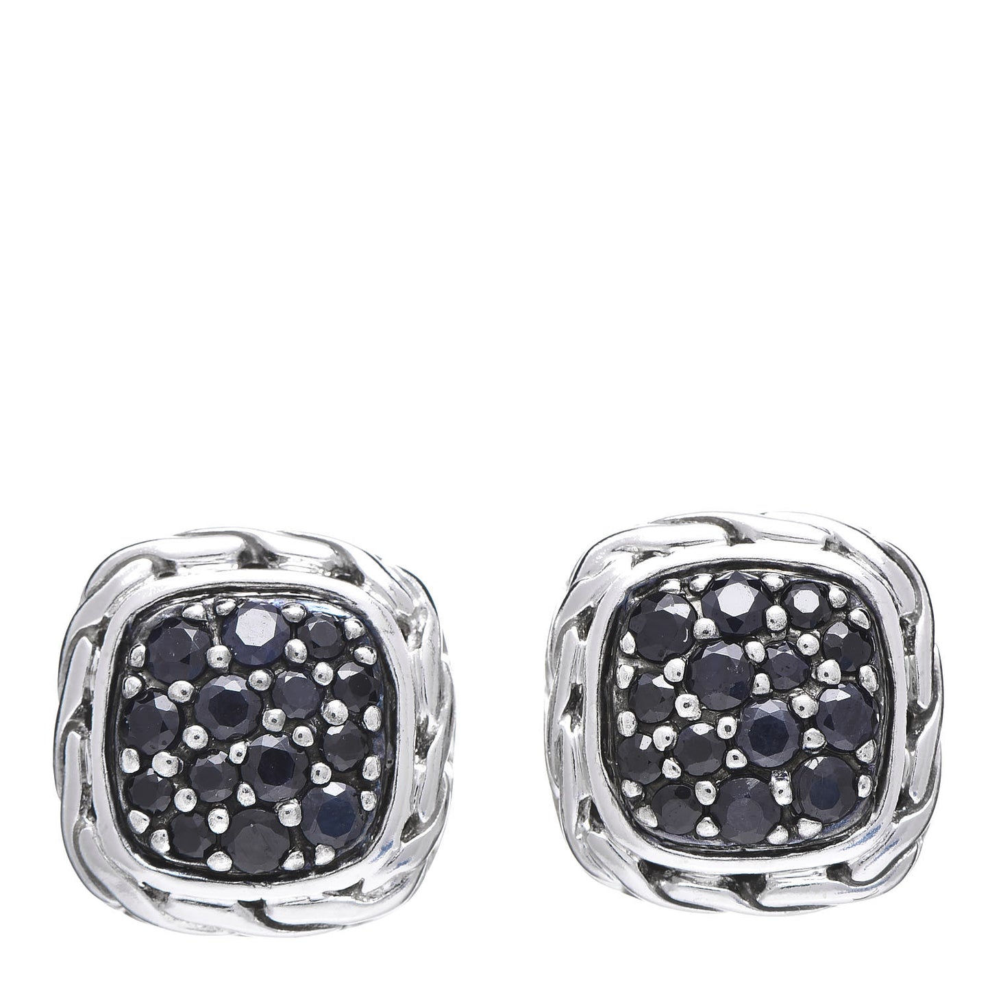 Sterling Silver Black Sapphire Kali Lava Classic Chain Square Earrings