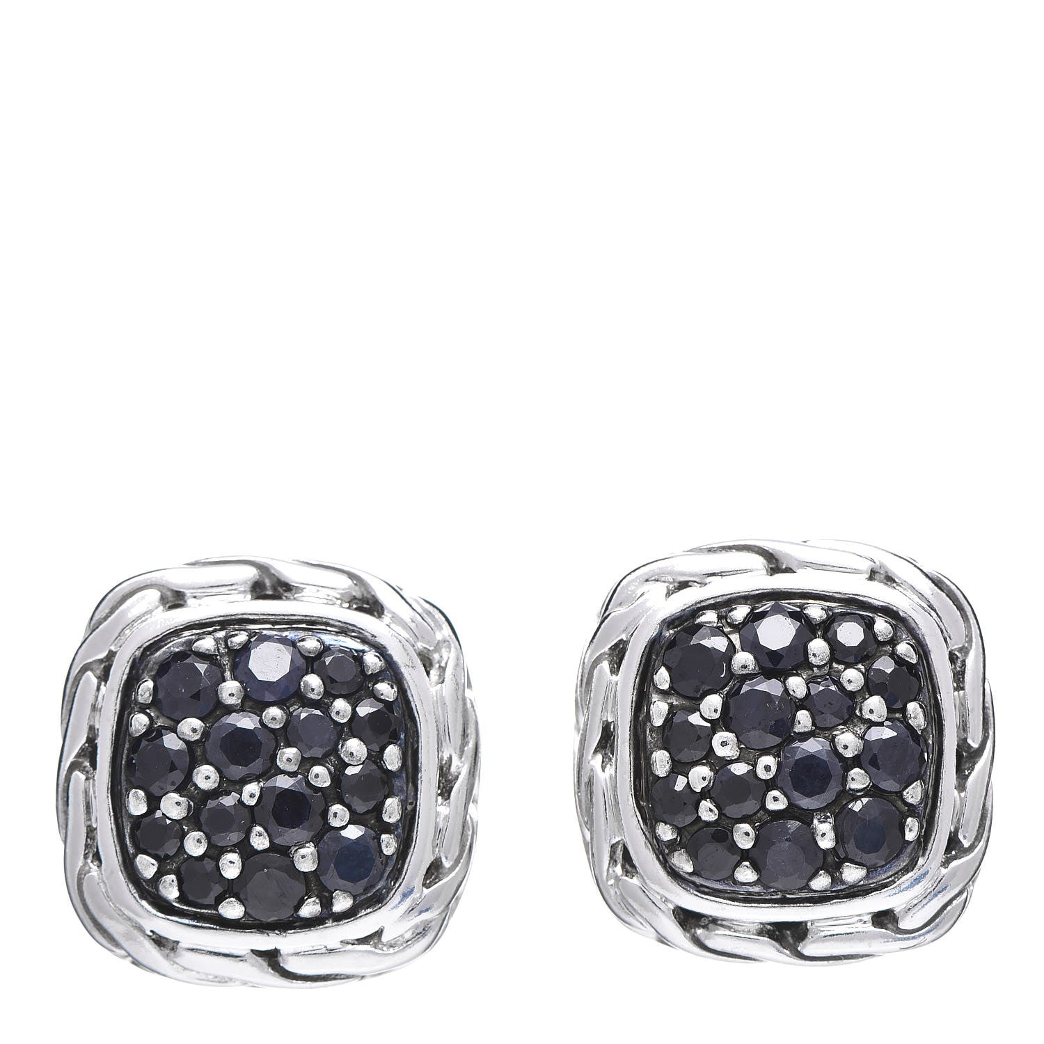 John Hardy Sterling Silver Black Sapphire Kali Lava Classic Chain Square Earrings 1 of 6