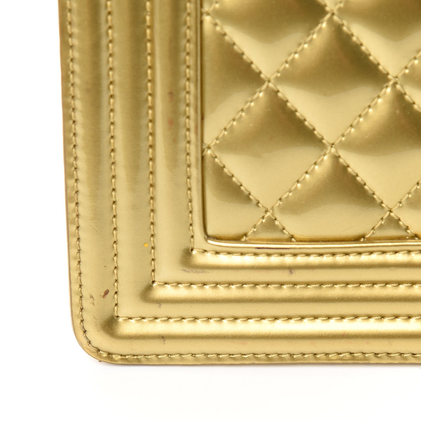 Metallic Patent Calfskin Quilted Medium Boy Flap Gold