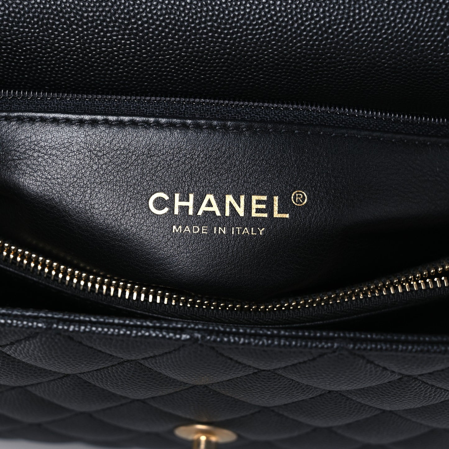 Caviar Lizard Quilted Small Coco Handle Flap Black