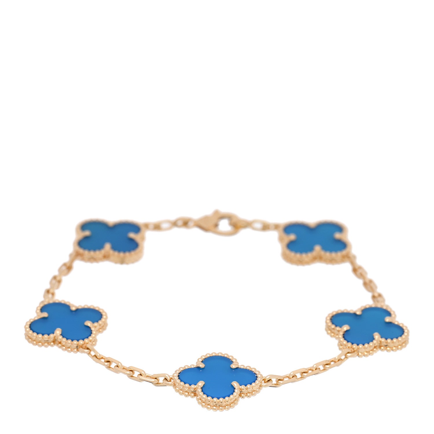 Van Cleef & Arpels 18K Yellow Gold Blue Agate 5 Motifs Vintage Alhambra Bracelet 1 of 4