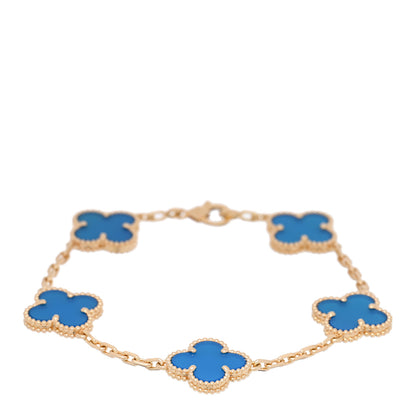 Van Cleef & Arpels 18K Yellow Gold Blue Agate 5 Motifs Vintage Alhambra Bracelet 1 of 4
