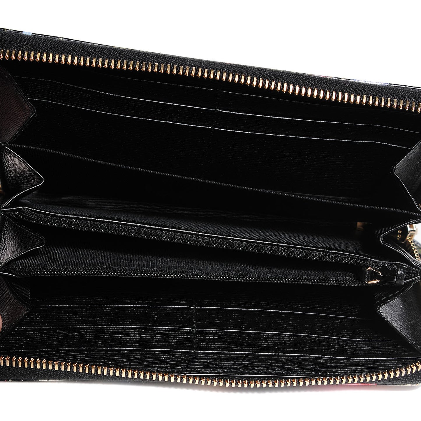 Shangai Calfskin Flora Knight Zip Around Wallet Black