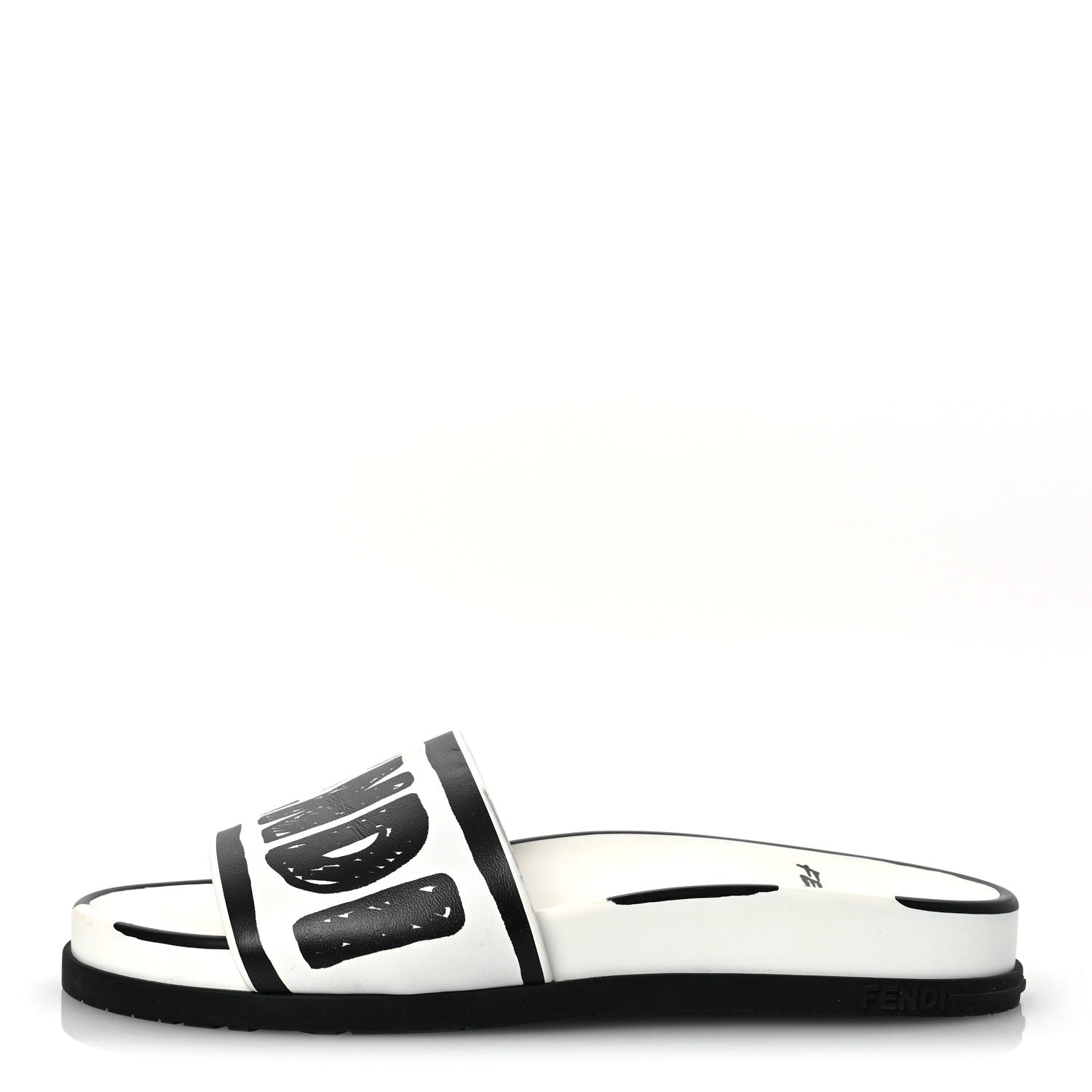 Fendi X JOSHUA VIDES Roma Calfskin Fussbetts Slide Sandals 37 Snow White Black 1 of 13