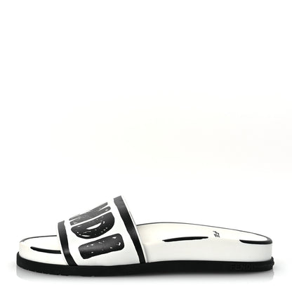 Fendi X JOSHUA VIDES Roma Calfskin Fussbetts Slide Sandals 37 Snow White Black 1 of 13