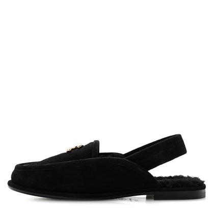 Chanel Suede Calfskin CC Slingback Loafers 37.5 Black 1 of 9