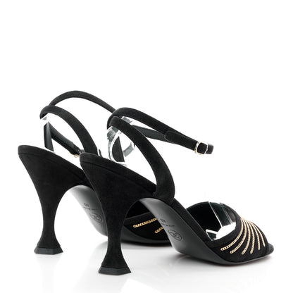 Chanel Suede Kidskin Chain Sandals 40 Black 4 of 9