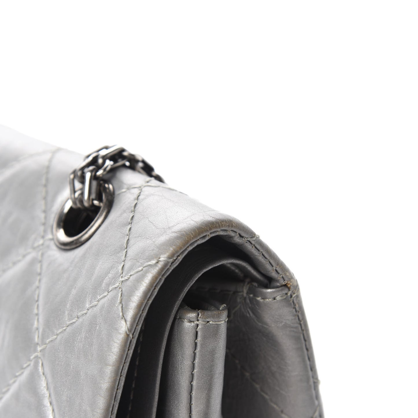 Metallic Aged Calfskin Quilted 2.55 Reissue 227 Flap Argent Fonce