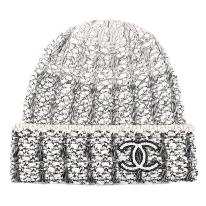 Chanel Cashmere Logo Beanie Hat Light Beige Black Grey 1 of 4