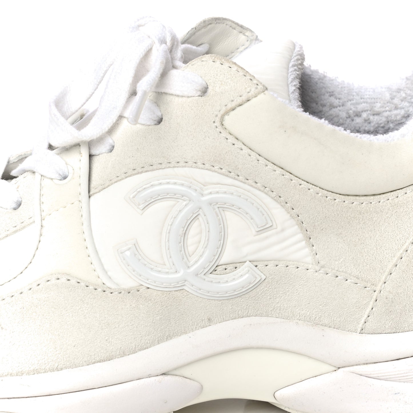 Suede Calfskin Fabric CC Sneakers 39.5 White