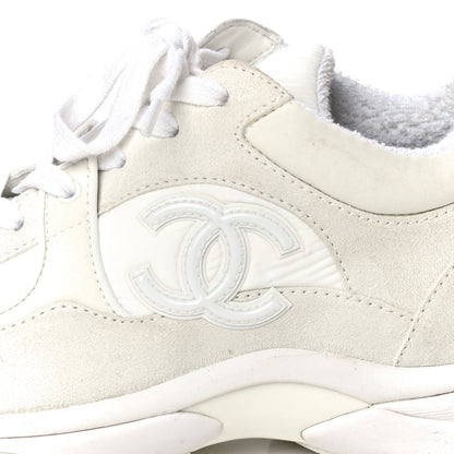 Chanel Suede Calfskin Fabric CC Sneakers 39.5 White 11 of 32