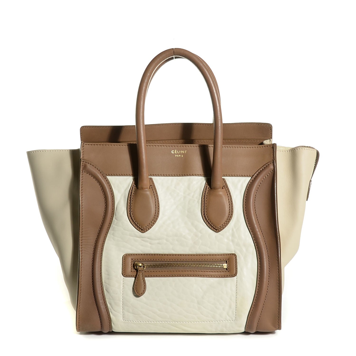 Celine Smooth Calfskin Shrunken Lambskin Mini Tri-Color Luggage Chalk 1 of 8