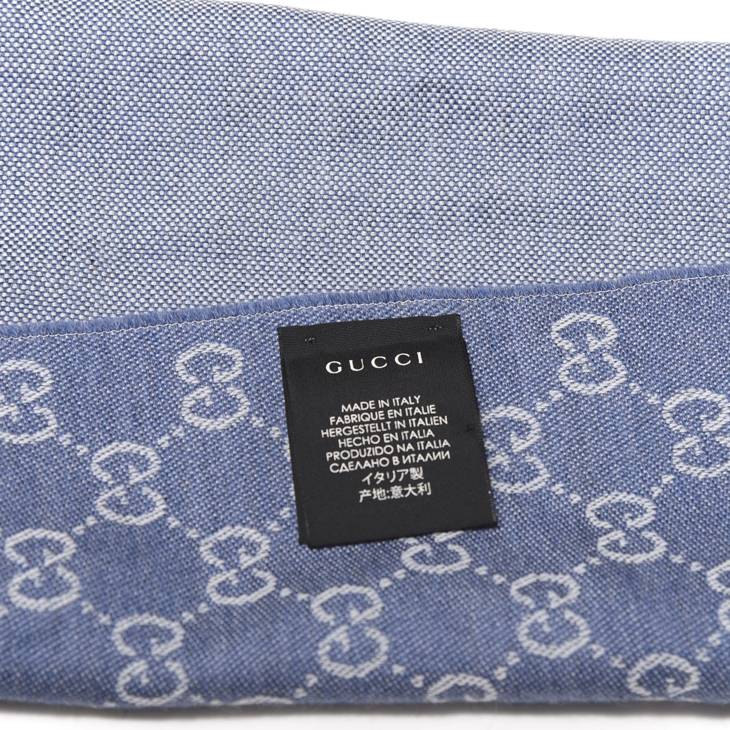 Gucci Wool GG Monogram HalfGG Fringe Scarf Ivory Sky Blue 3 of 4