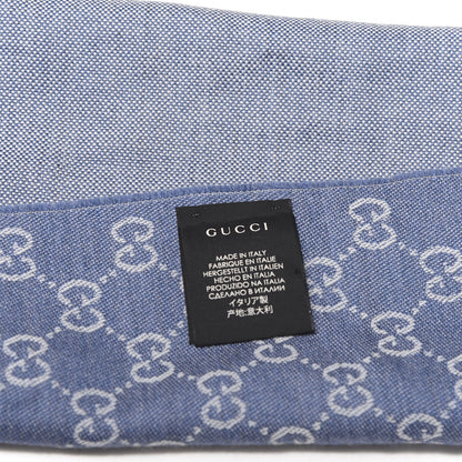 Gucci Wool GG Monogram HalfGG Fringe Scarf Ivory Sky Blue 3 of 4