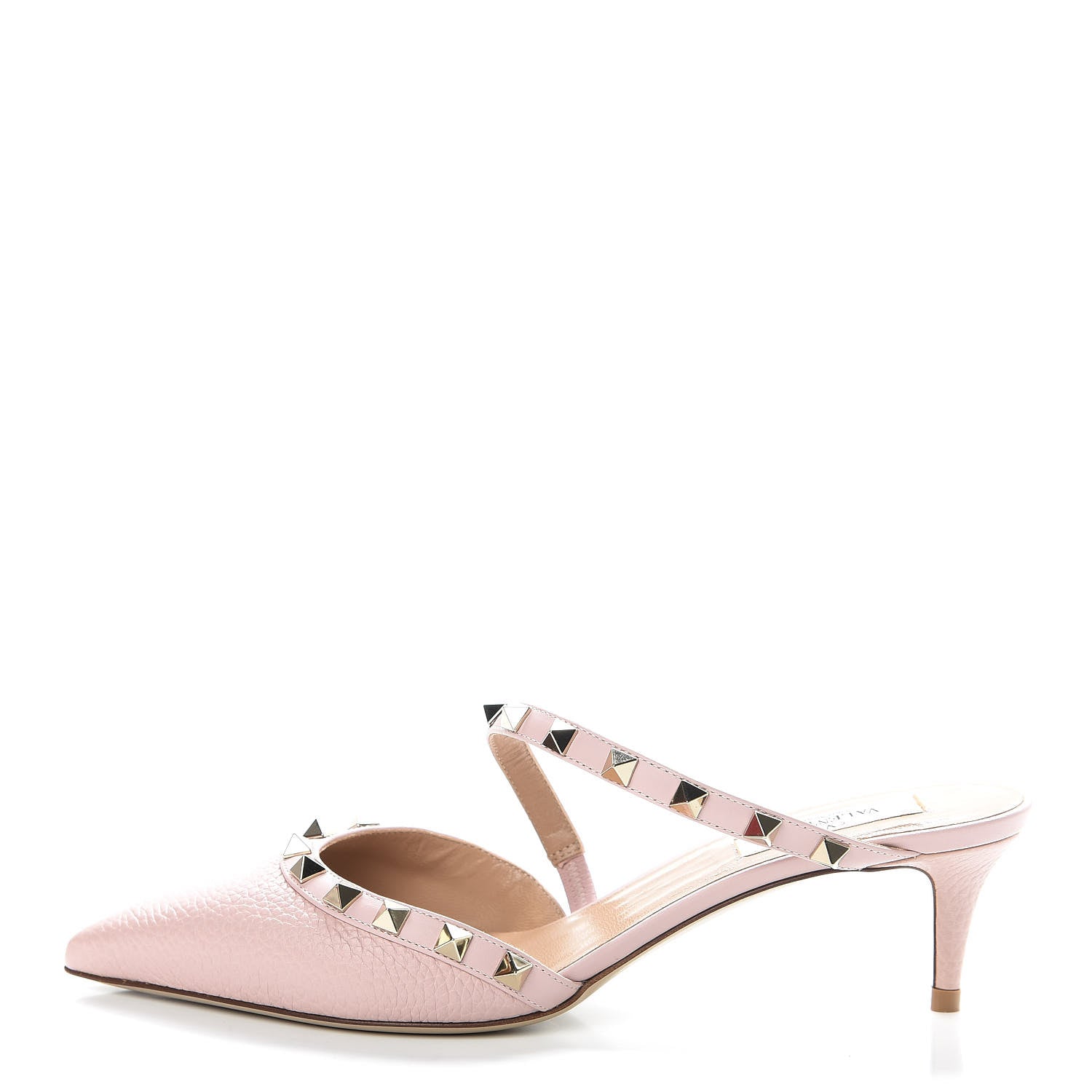 Valentino Garavani Pebbled Calfskin Rockstud Cross Strap 50mm Mules 37.5 Water Rose 1 of 9