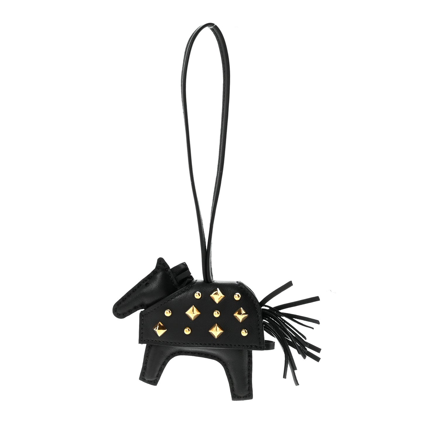 Milo Lambskin Studded Grigri Rodeo Robeo Rock Horse Bag Charm PM Black