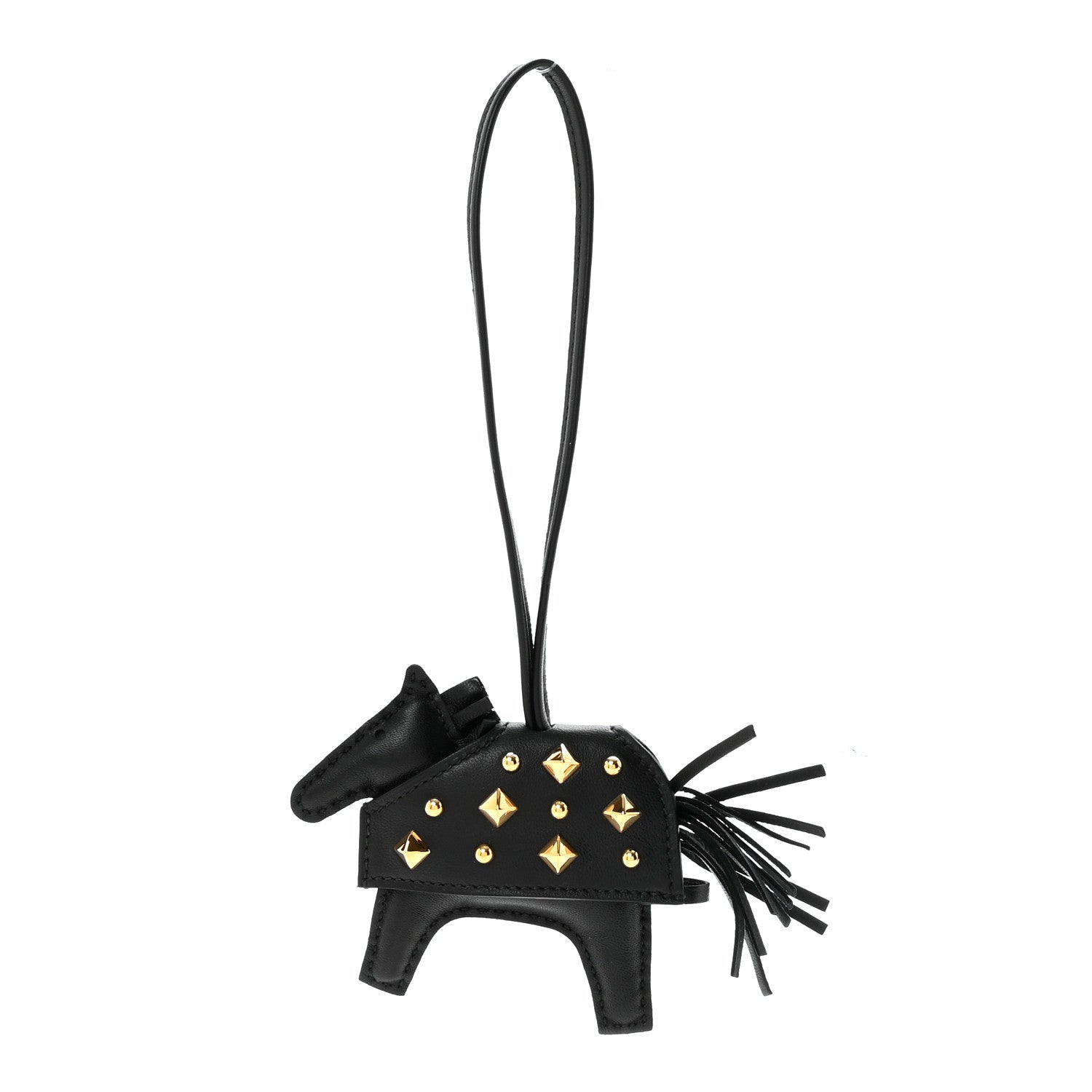 Hermes Milo Lambskin Studded Grigri Rodeo Robeo Rock Horse Bag Charm PM Black 1 of 5