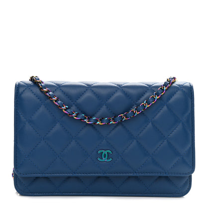 Chanel Lambskin Quilted Wallet On Chain WOC Dark Blue Pink 1 of 11