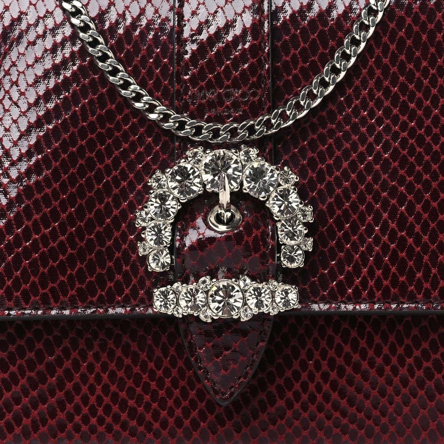 Calfskin Lizard Embossed Crystal Cheri Satchel Bordeaux