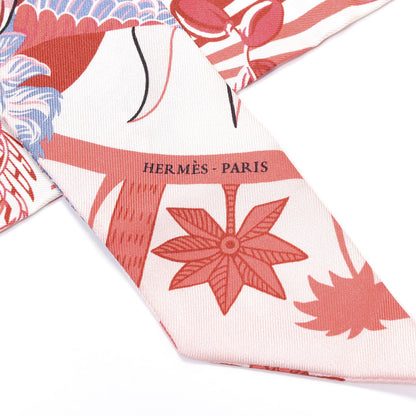 Hermes Silk Mythiques Phoenix Coloriages Twilly Blanc Corail Blue Jean 2 of 5