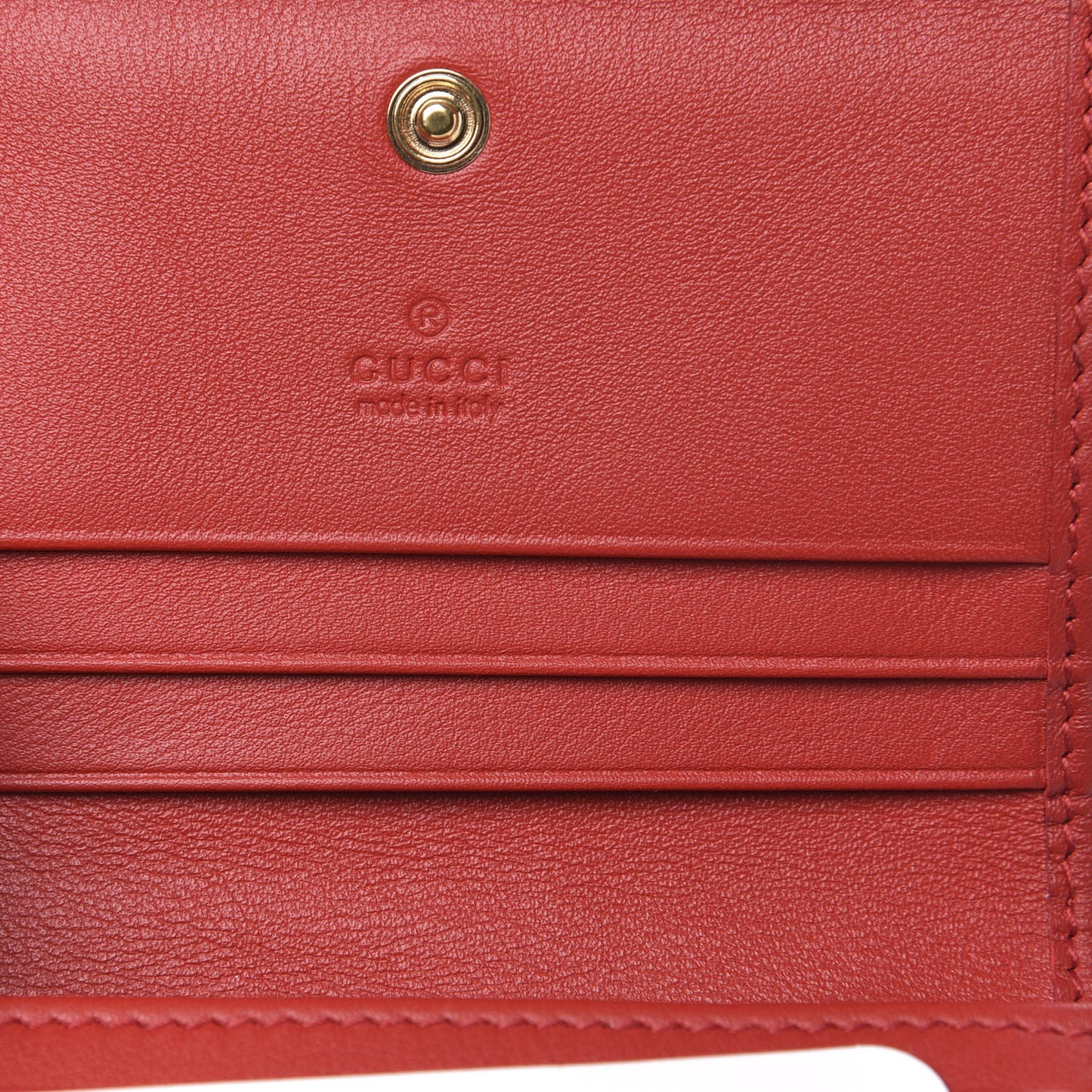 GG Supreme Monogram Apple Card Case Wallet Beige Multicolor Lobster Red